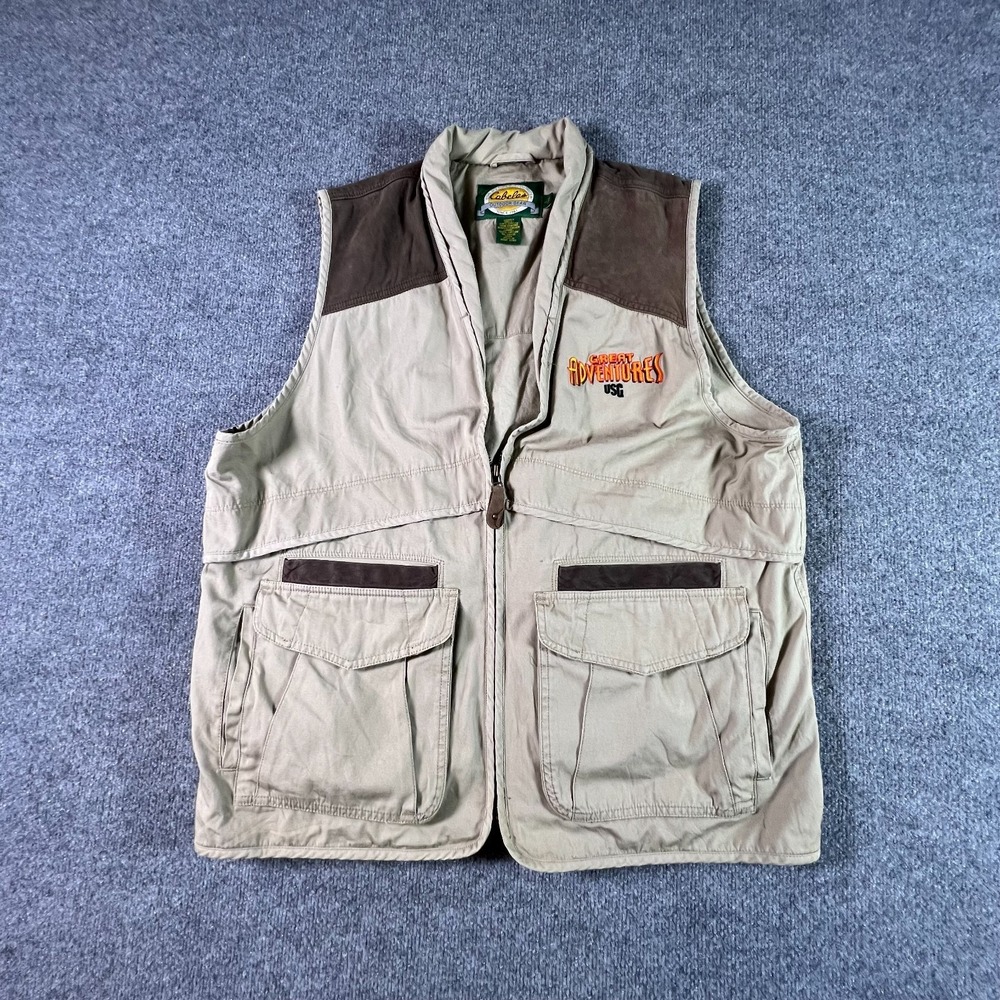 Cabela's Utility Vest Jacket Men's L Gray Cowboy Hunting "Great Adventures USG"